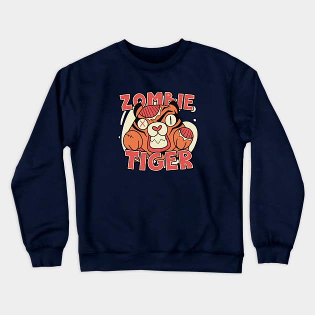 Cute Zombie Tiger // Funny Halloween Zombie Animals Crewneck Sweatshirt by SLAG_Creative